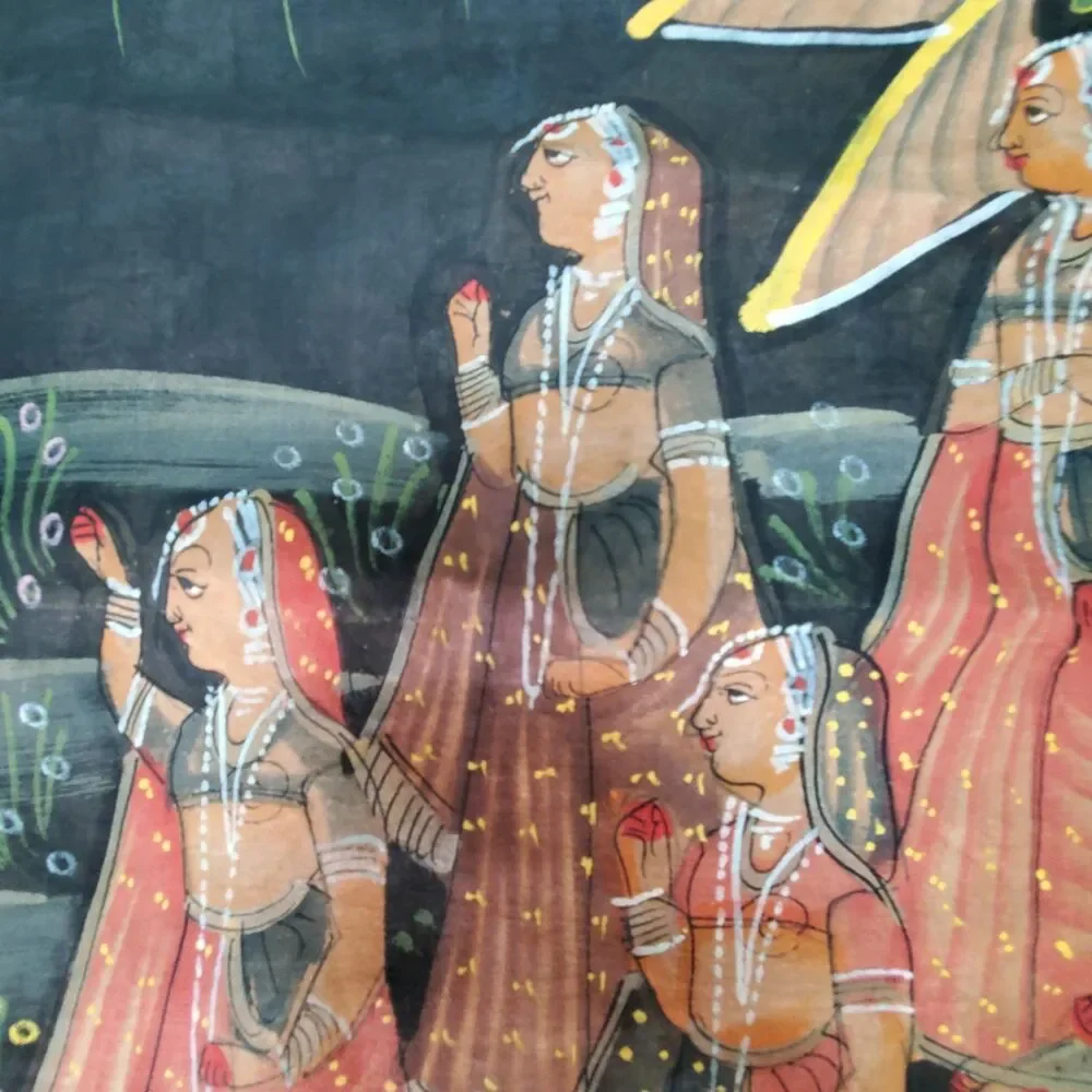Vintage Tapestry Hand Painted India Traditional Royal Procession Scene 60x40